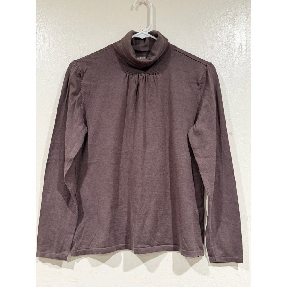 J. Jill Silk Cotton Blend Turtleneck Sweater Taupe Brown Shirred Petite Medium - Picture 2 of 6